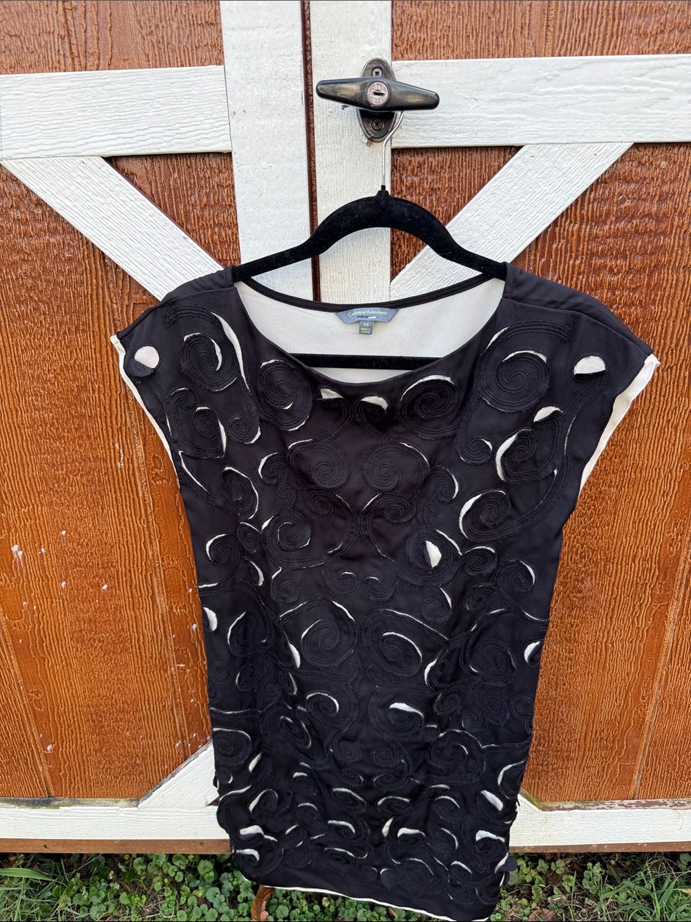 Catherine Malandrino XS Womens Black & cream Embroidered lined Dress 32” long